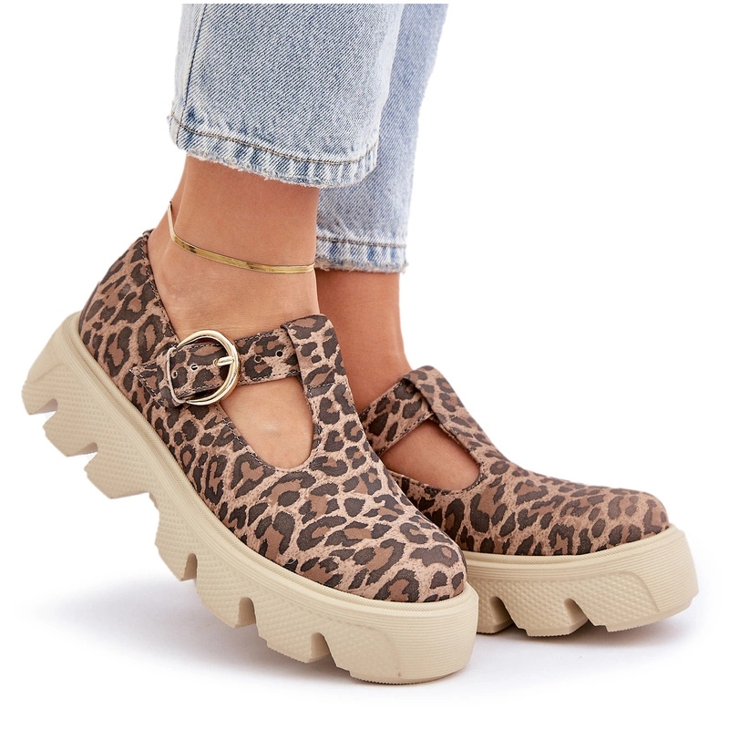 Semišové Polobotky Platforma Spona Panterka Módní Zazoo 20183 Hnědá 38