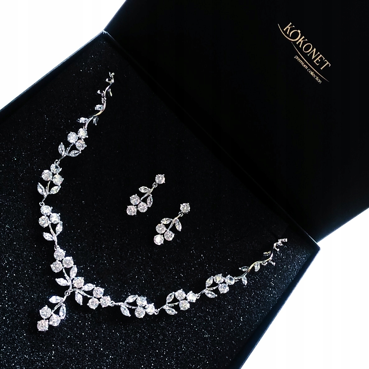 Svatební set Stříbrný swarovski Boho květy listy
