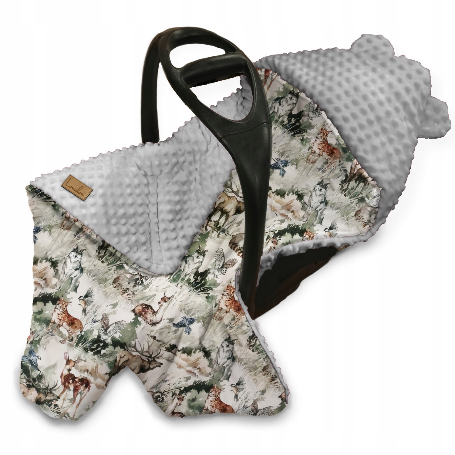 OTULACZ DO FOTELIKA SARENKA WILK RYŚ MINKY SZARY