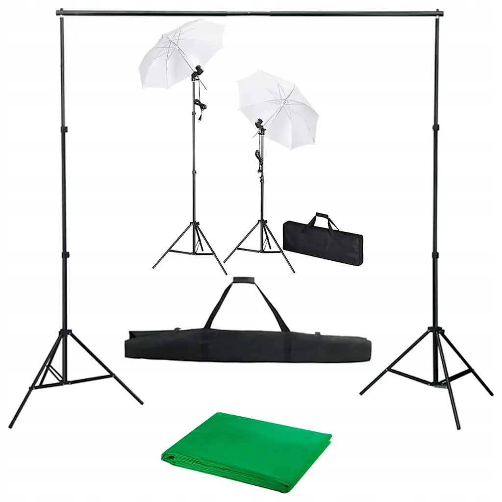 Fotograficzny zestaw studyjny z tłem, lampami i parasolkami