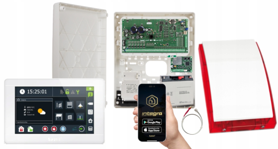 System Alarmowy Satel Integra 128 Plus Gsm Lte Zestaw Syrena Apka Dotyk 7"