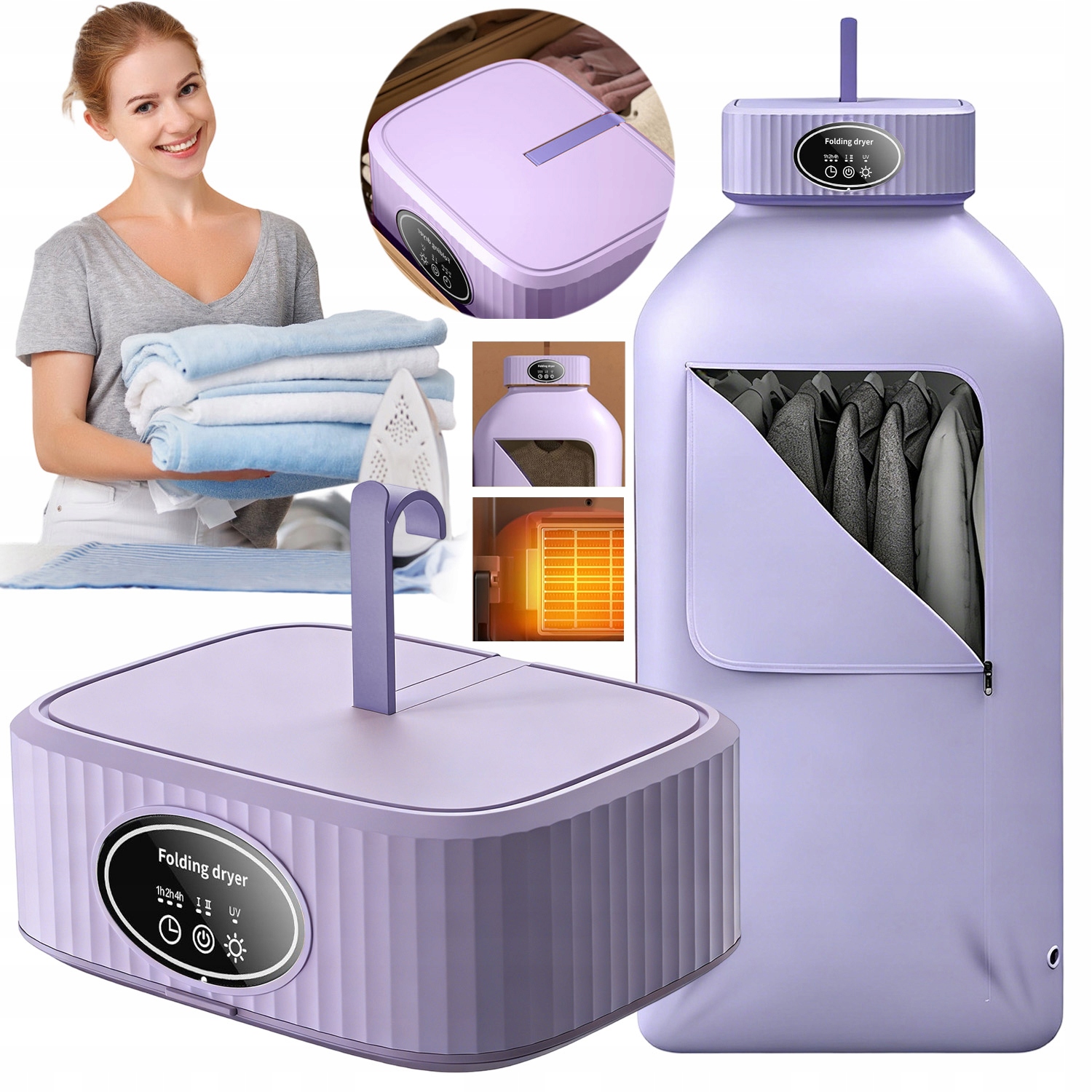 Elektryczna Suszarka Do Ubrań Składana Suszarka Przenośna 2 Prędkości 600 W