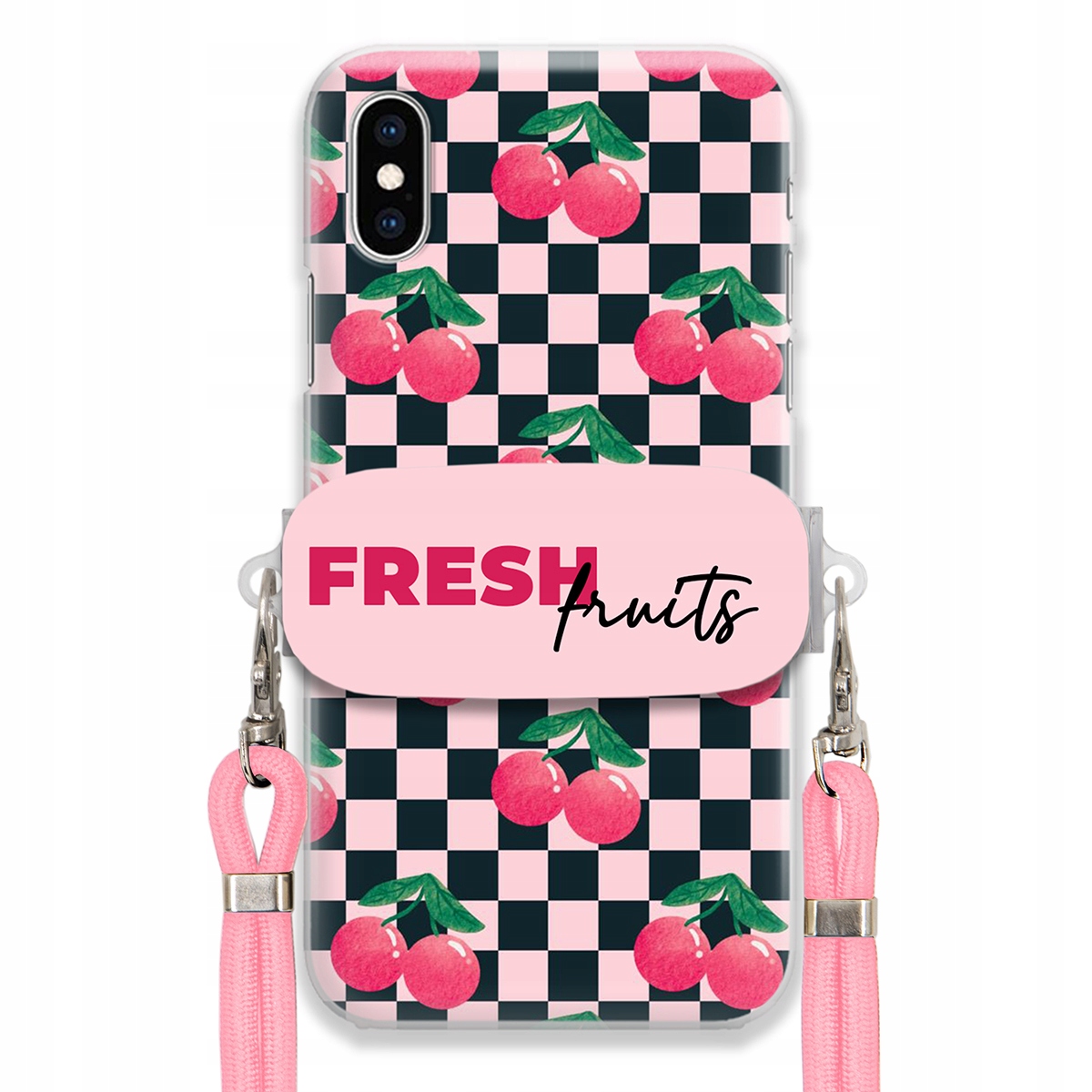 Puzdro pre iPHONE Xs Vodítko Pink Crossbody+ Funkčný držiak Fresh Fruits