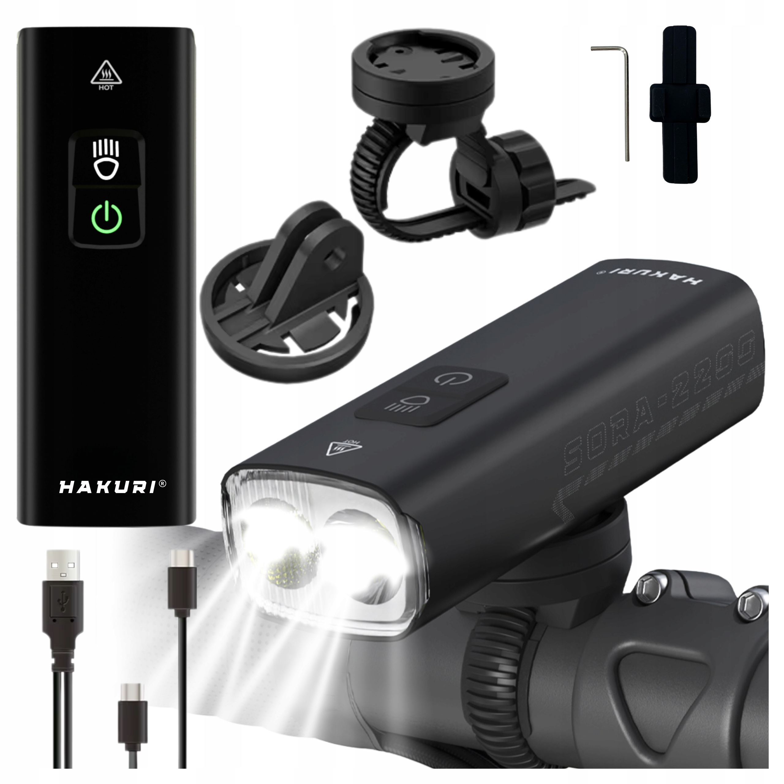 Led Světlo na Kolo 2200lm Silné Osvětlení 5 Režimů Powerbanka 2v1