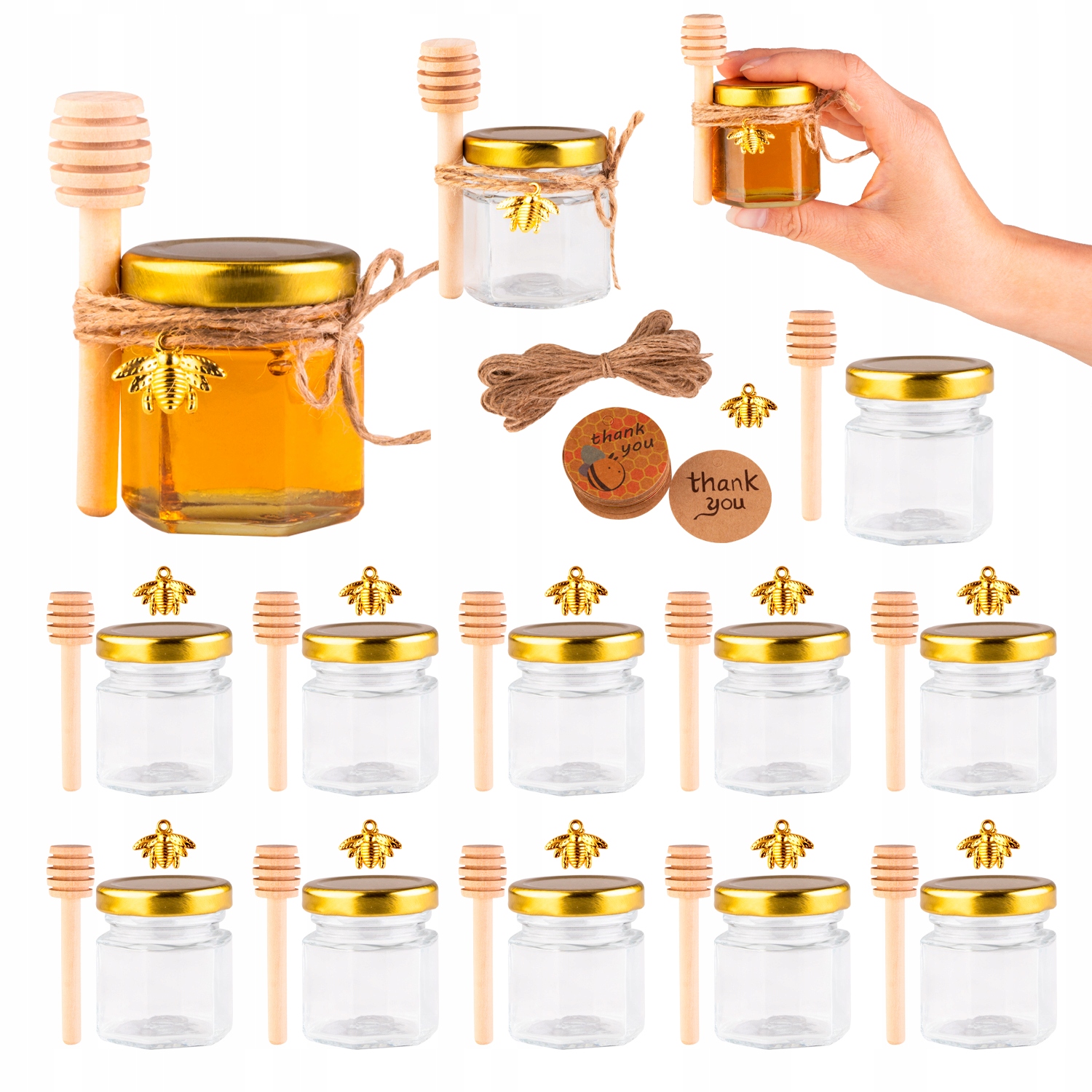 30x Mini Słoiczki 45ml Zestaw Miód Konfitury Syropy Miodownik Zawieszki