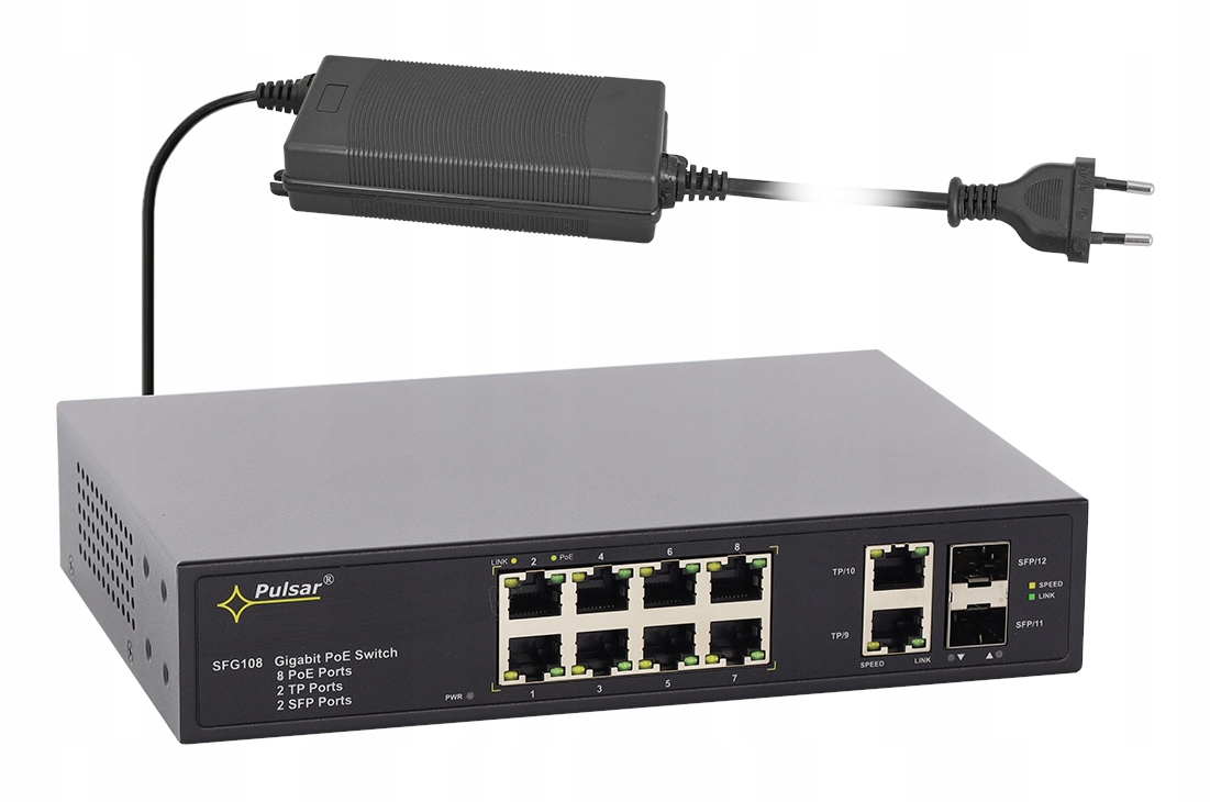 Switch PoE Pulsar SFG108-90W 8x Gigabit PoE 802.3af/at, 2x Uplink, 2x Sfp