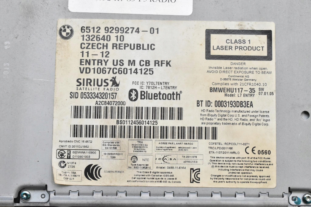 CD player BLUETOOTH 9299274-01 BMW F30 F31 11-16