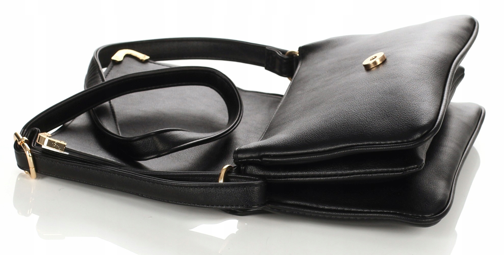 Gallantry Paris Zgrabna czarna torebka listonoszka z klapą 3 komory Model R-1934 CZARNA