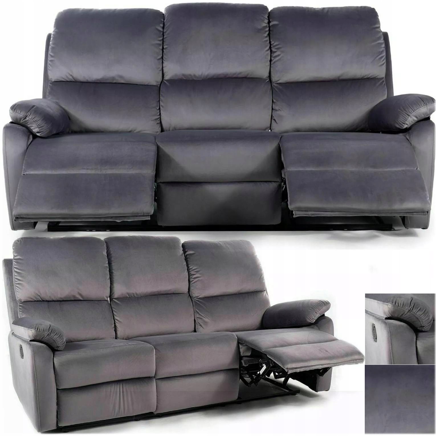 Aksamitna Sofa Rozkładana 3-Osobowa Szara XL Spencer Signal