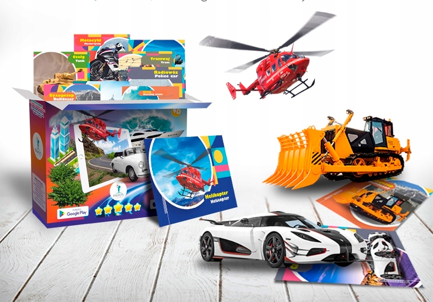 INTERAKTYWNE KARTY 3+ SMARTY 4D AUTA BUDOWA WOJSKO DŻWIG SMARTFON APLIKACJA