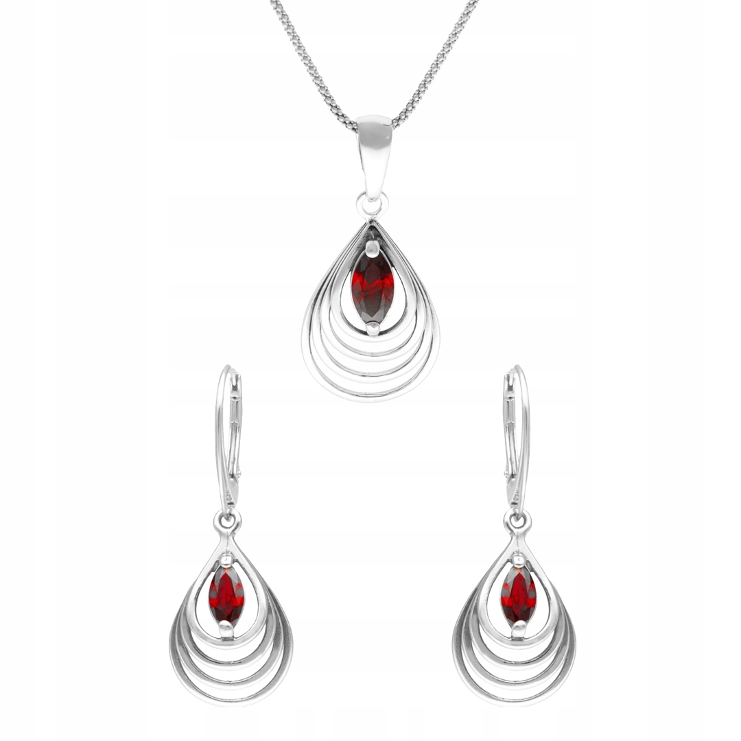 Sada spirálových slz s vínovými zirkony stříbro