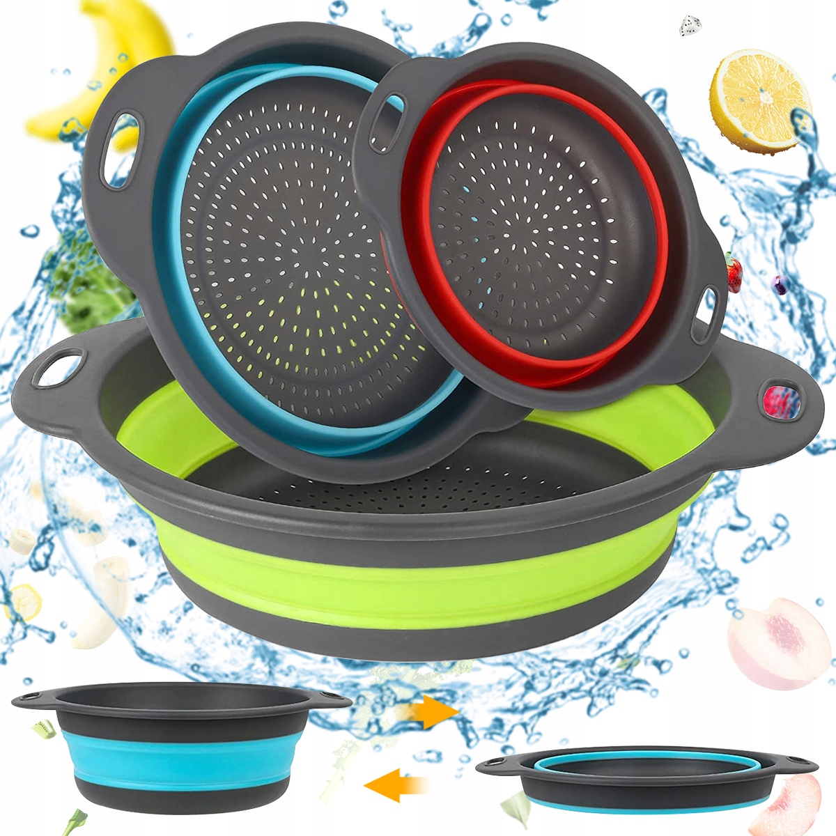 Levně 3 Pack skládací cedník sada nad dřezem koš#000144