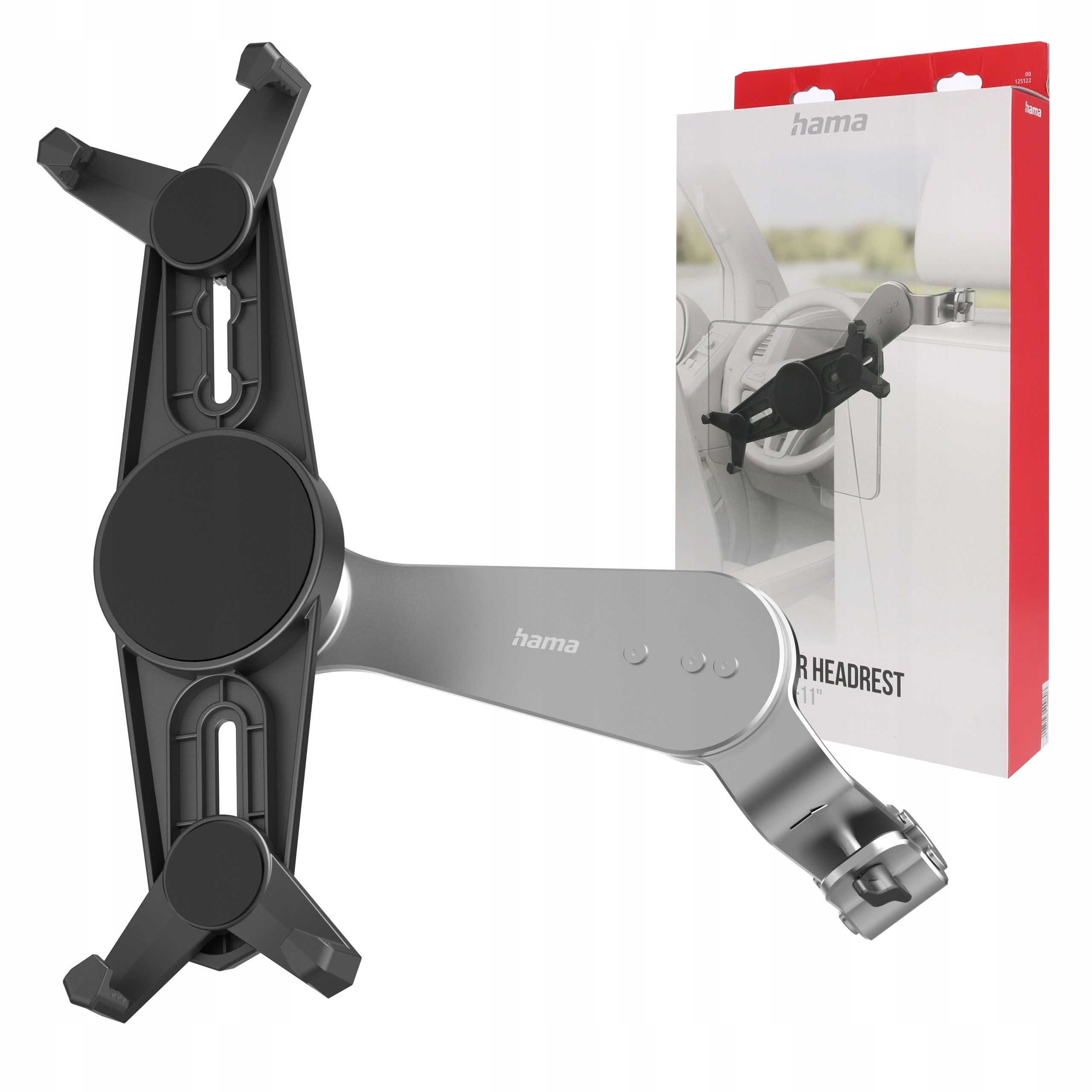 Hama aluminiowy uchwyt na tablet do samochodu 7'' -11'' ruchomy obrotowy