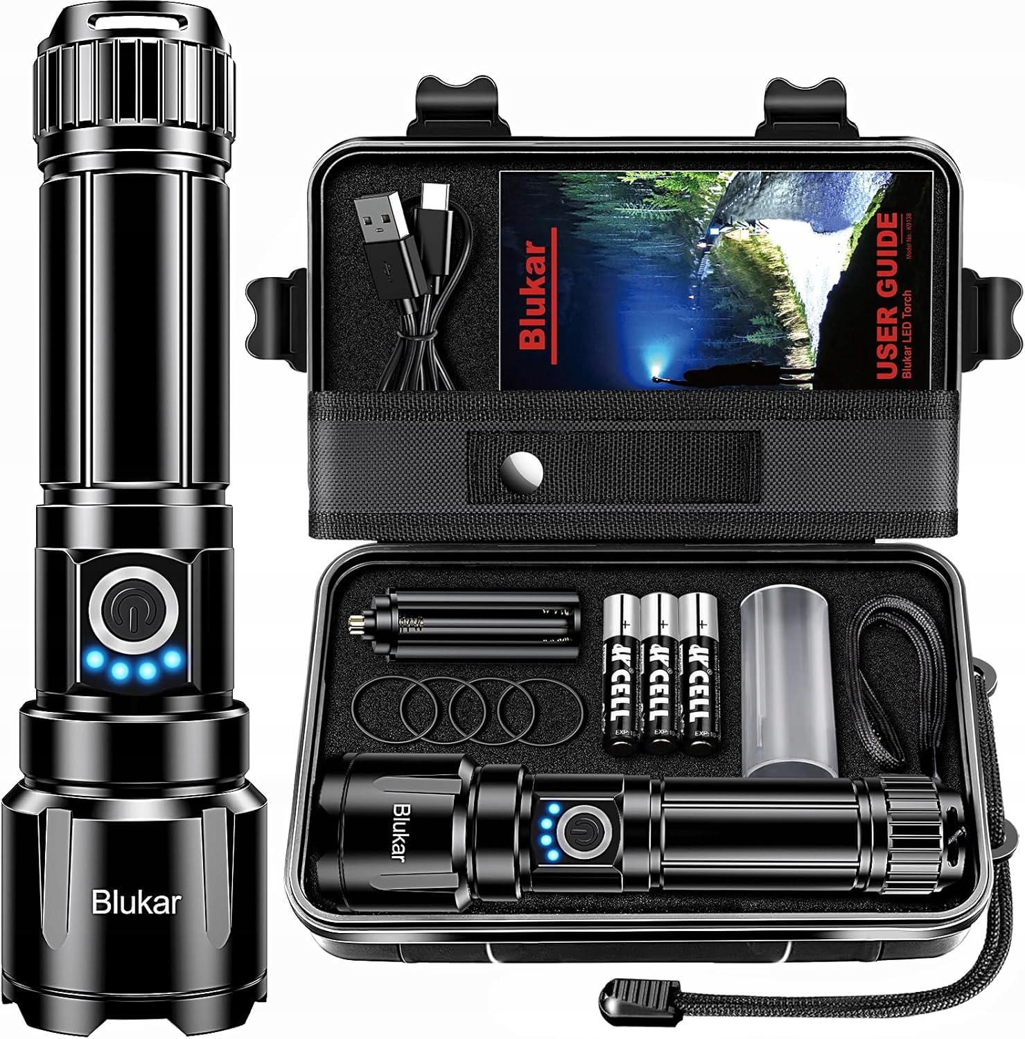 Akumulátorová Svítilna Led Blukar Taktická Lampa 5000MAH IP67 Camping 3V1