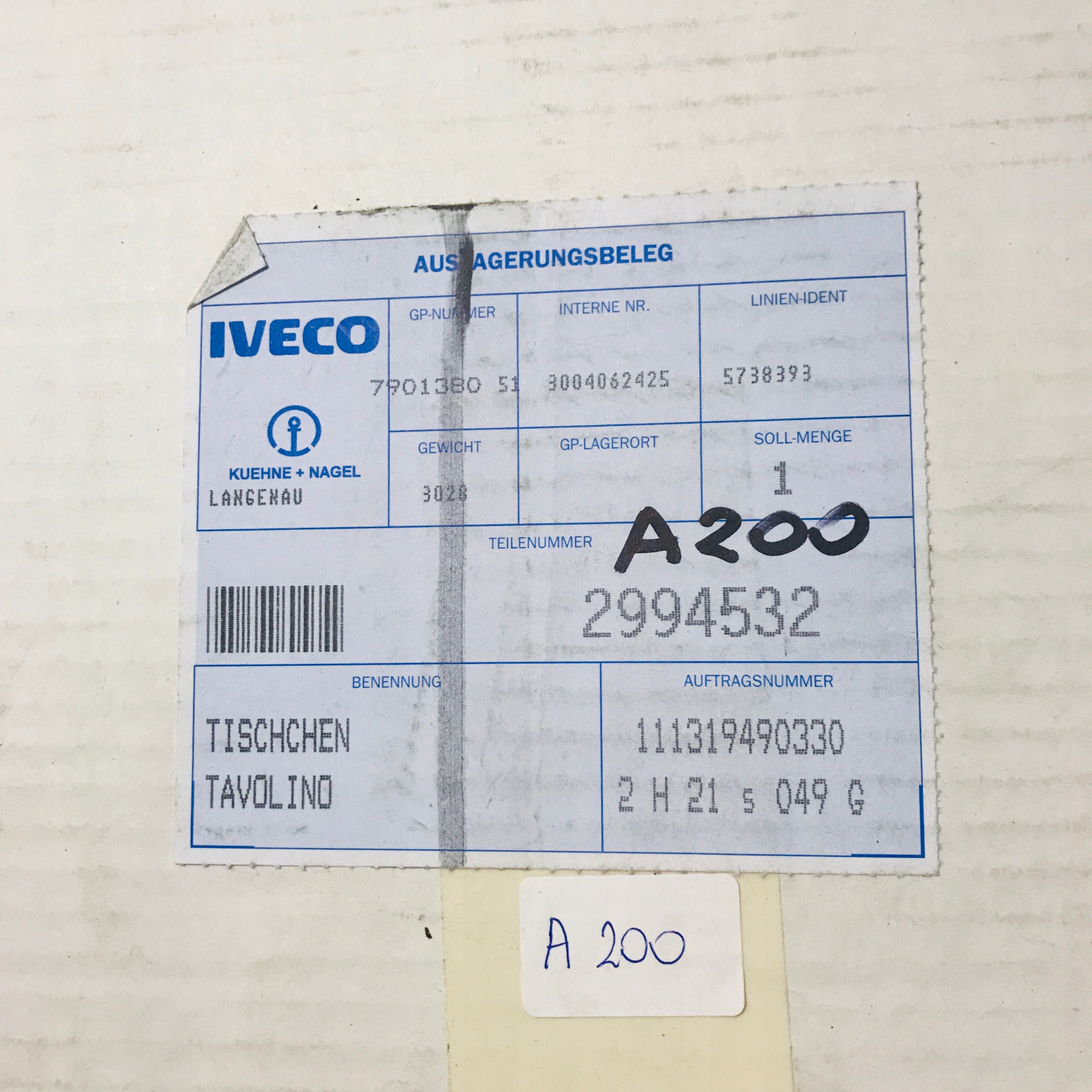 PÓŁKA ŚRODKOWA STOLIK IVECO STRALIS EUROCARGO ORG Numer katalogowy części 2994532