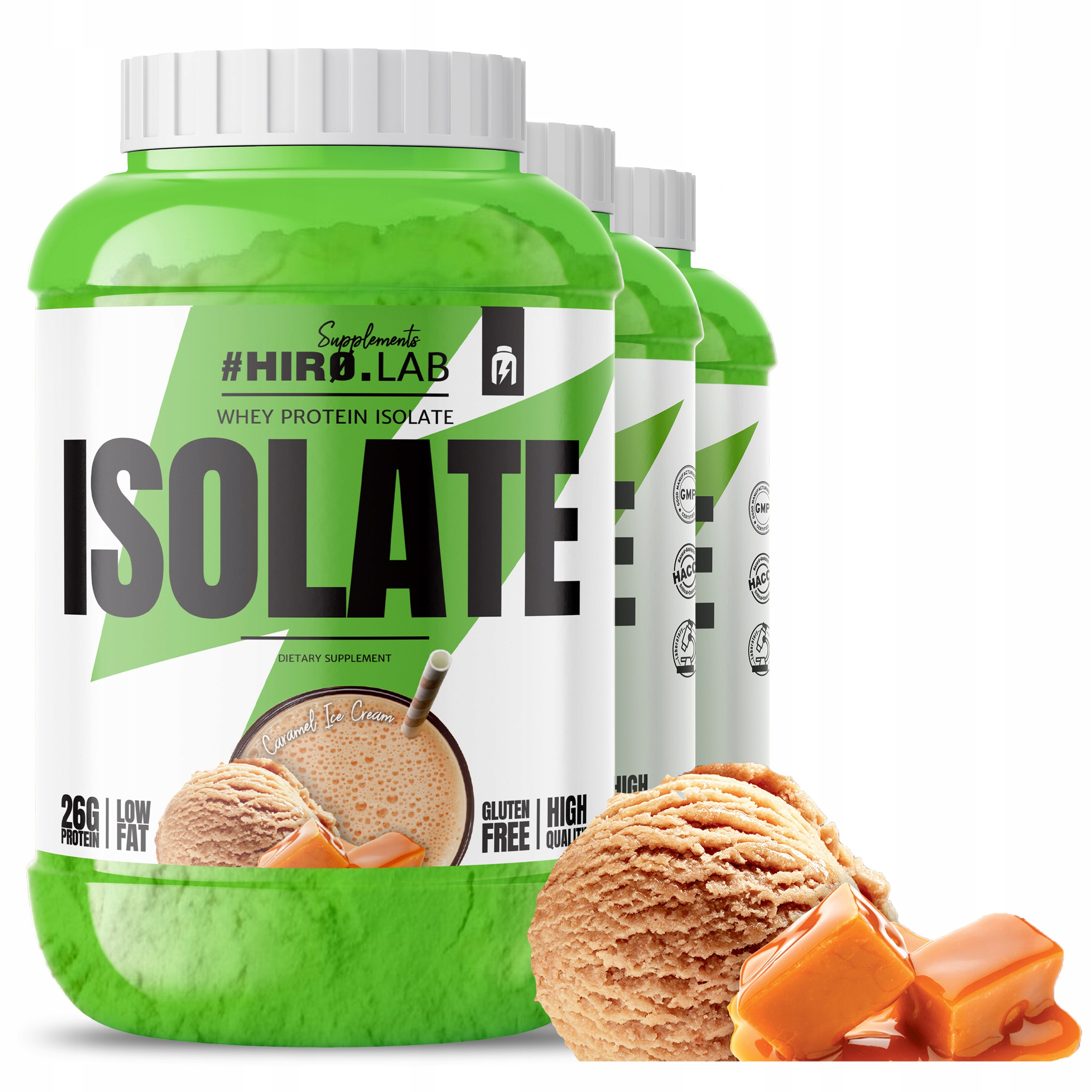 3x Proteinový izolát Wpi Doplněk Stravy Whey Protein 1800 g Syrovátková zmrzlina Karamel Hiro