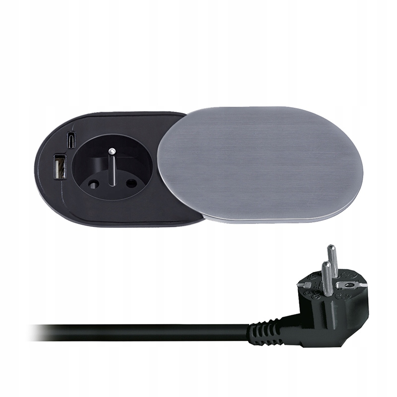Solight 1z Usb A+c 20W Pd vestavná zásuvka s posuv víčkem, 2m, stříbrná