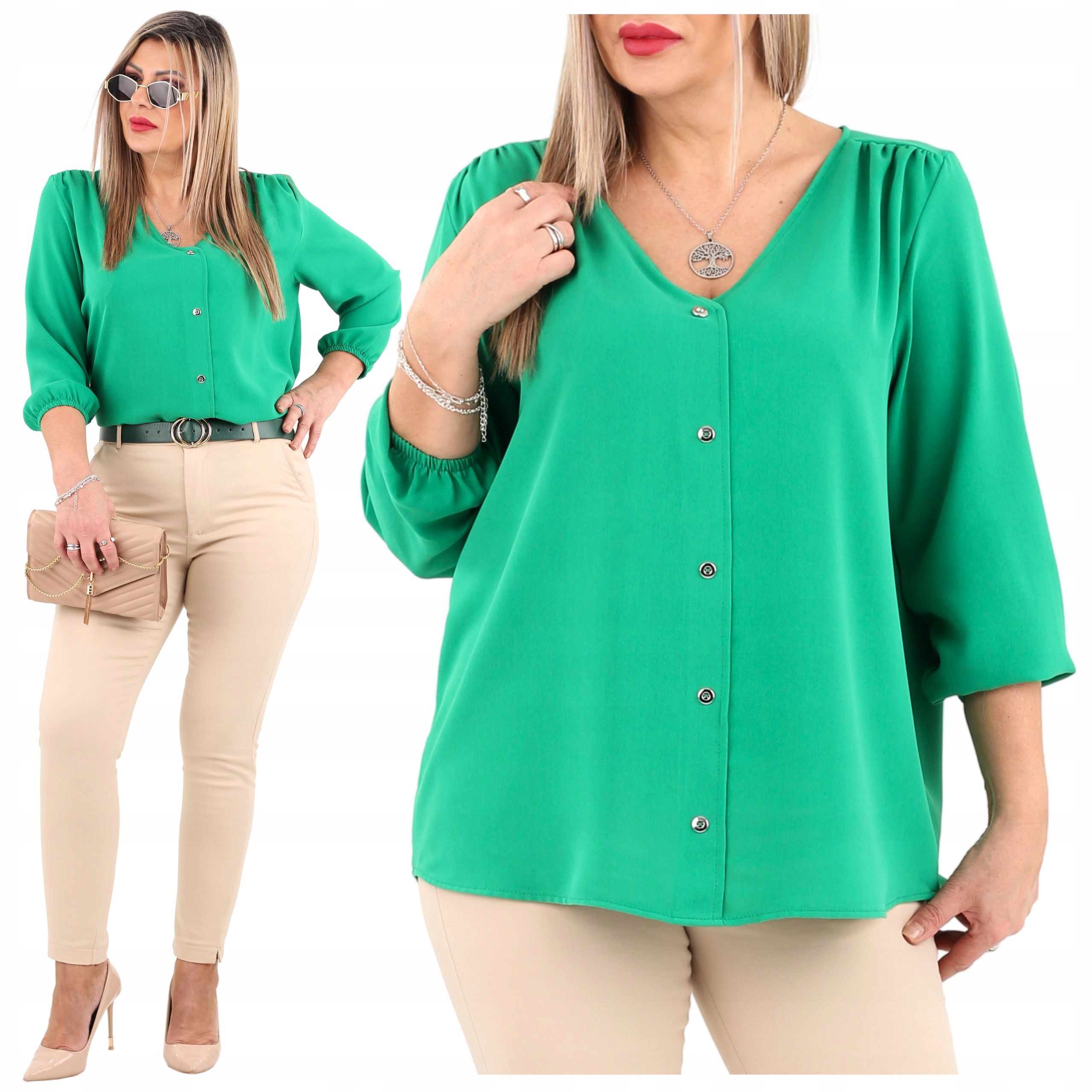 Bluzka z ozdobnymi guzikami prosta Polski Producent duże rozmiary