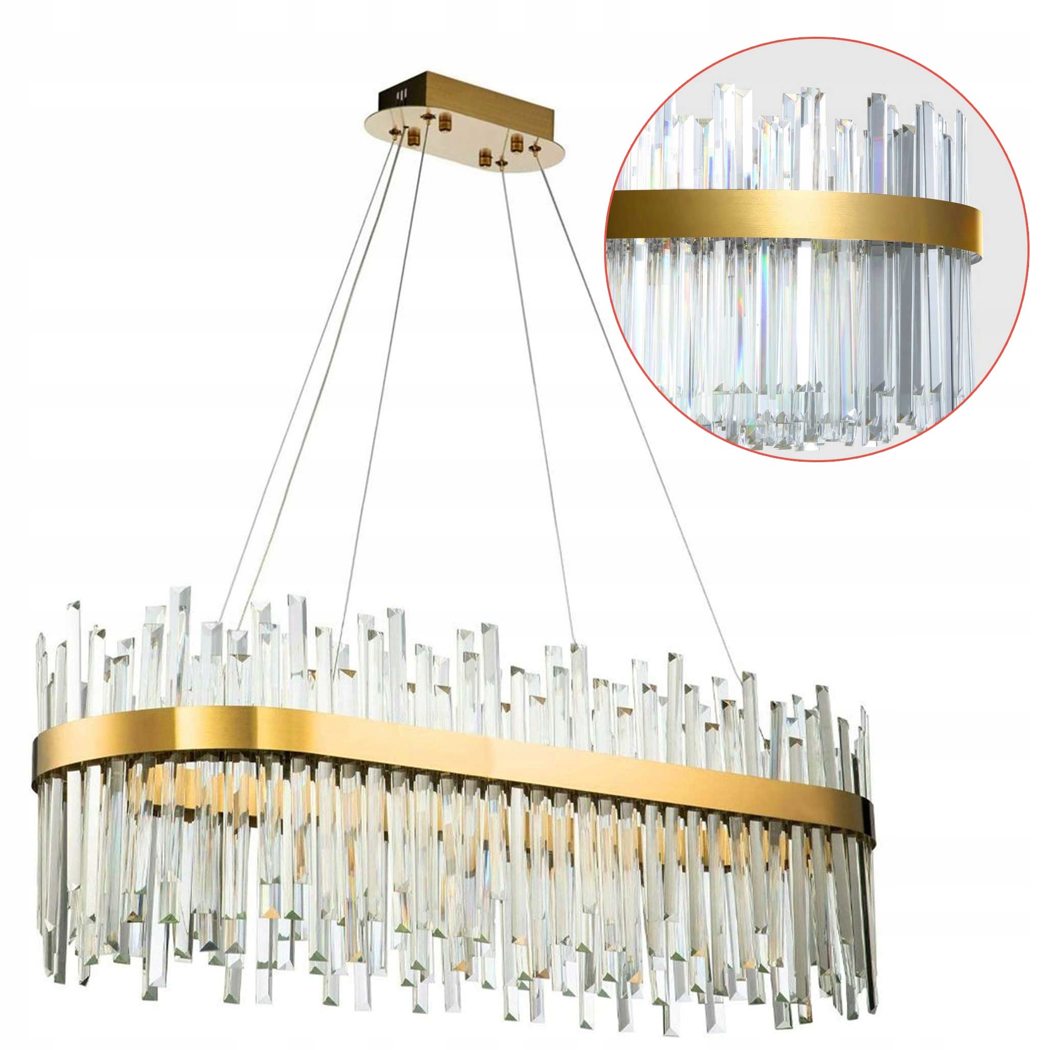 Zlatá Led závěsná lampa s krystaly 80 cm Křišťálový lustr, zlatá