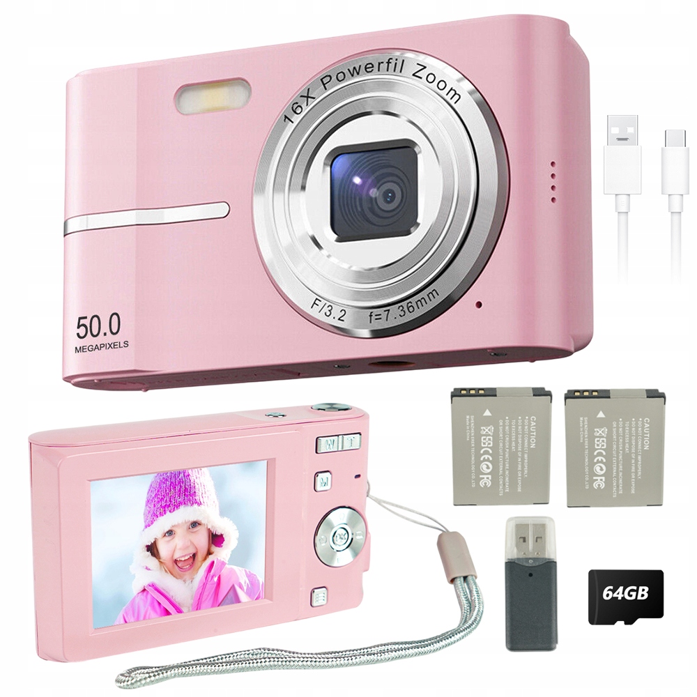 Aparat Cyfrowy Fotograficzny Kamera 4K 64GB 16X Zoom Nagrywania Video +2AKU