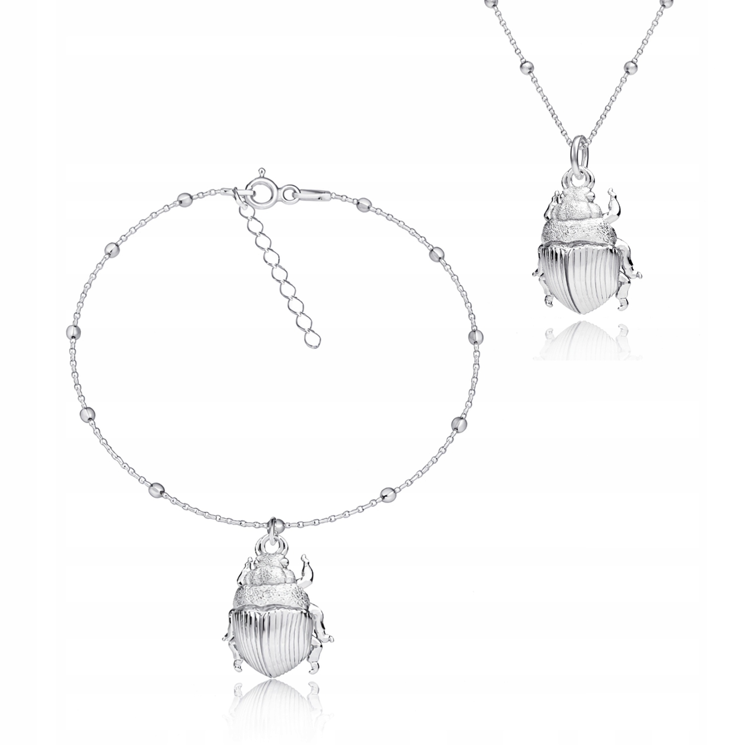 Žuk Chrząszcz Skarabeusz Stříbrný 925 kuličkový komplet šperků Symbol života