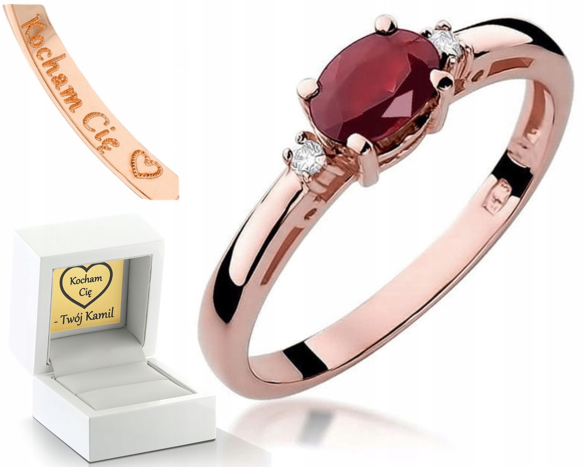 Růžové Zlato Prstýnek Pro Zásnuby S Rubínem A Briliantem 585 Gravírování