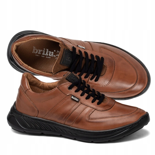 Brilu Polskie Skórzane Sneakersy Męskie Spike Brązowe 41