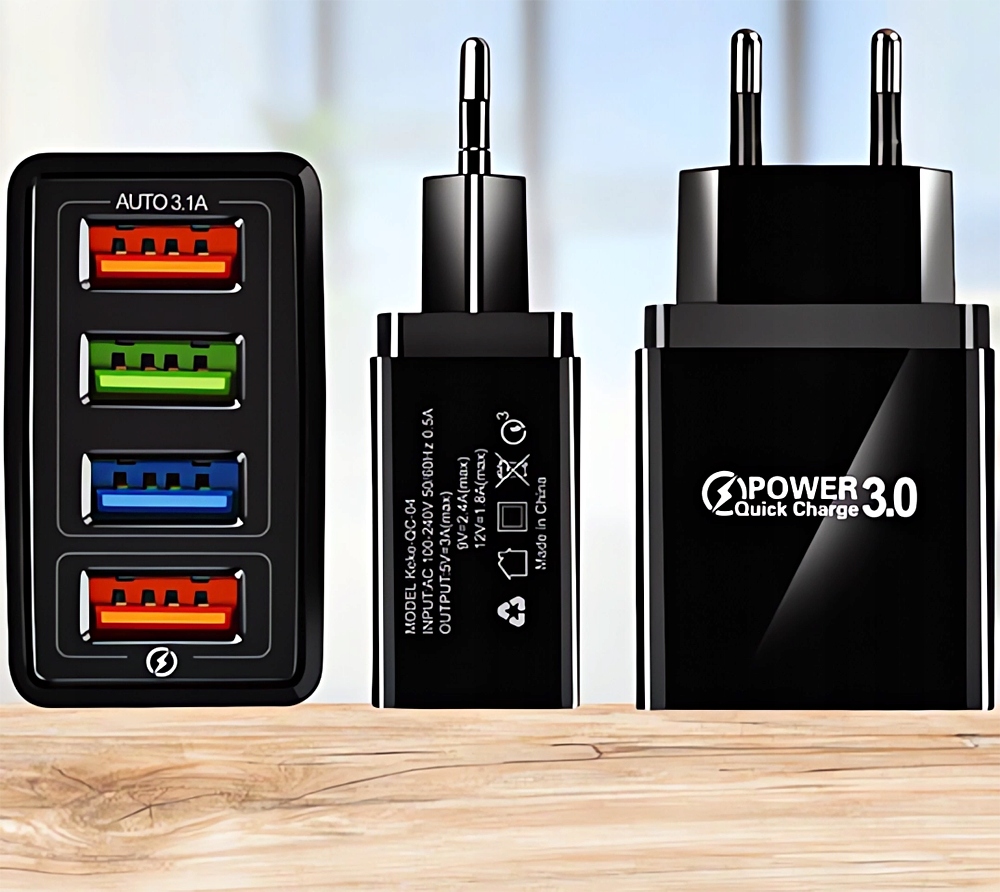 SZYBKA ŁADOWARKA SIECIOWA 4X USB QC 3.0 KABEL 3W1 LIGHTNING MICRO-USB USB C Marka Inna