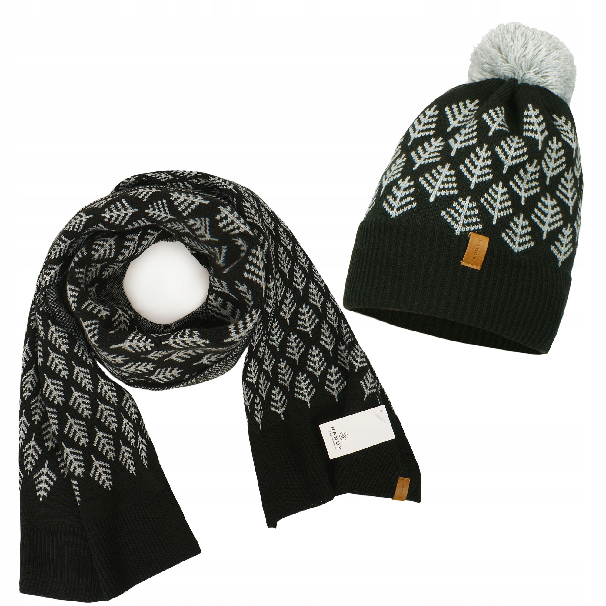Nandy Komplet Čepice Teplá šála Zimní vánoční stromky