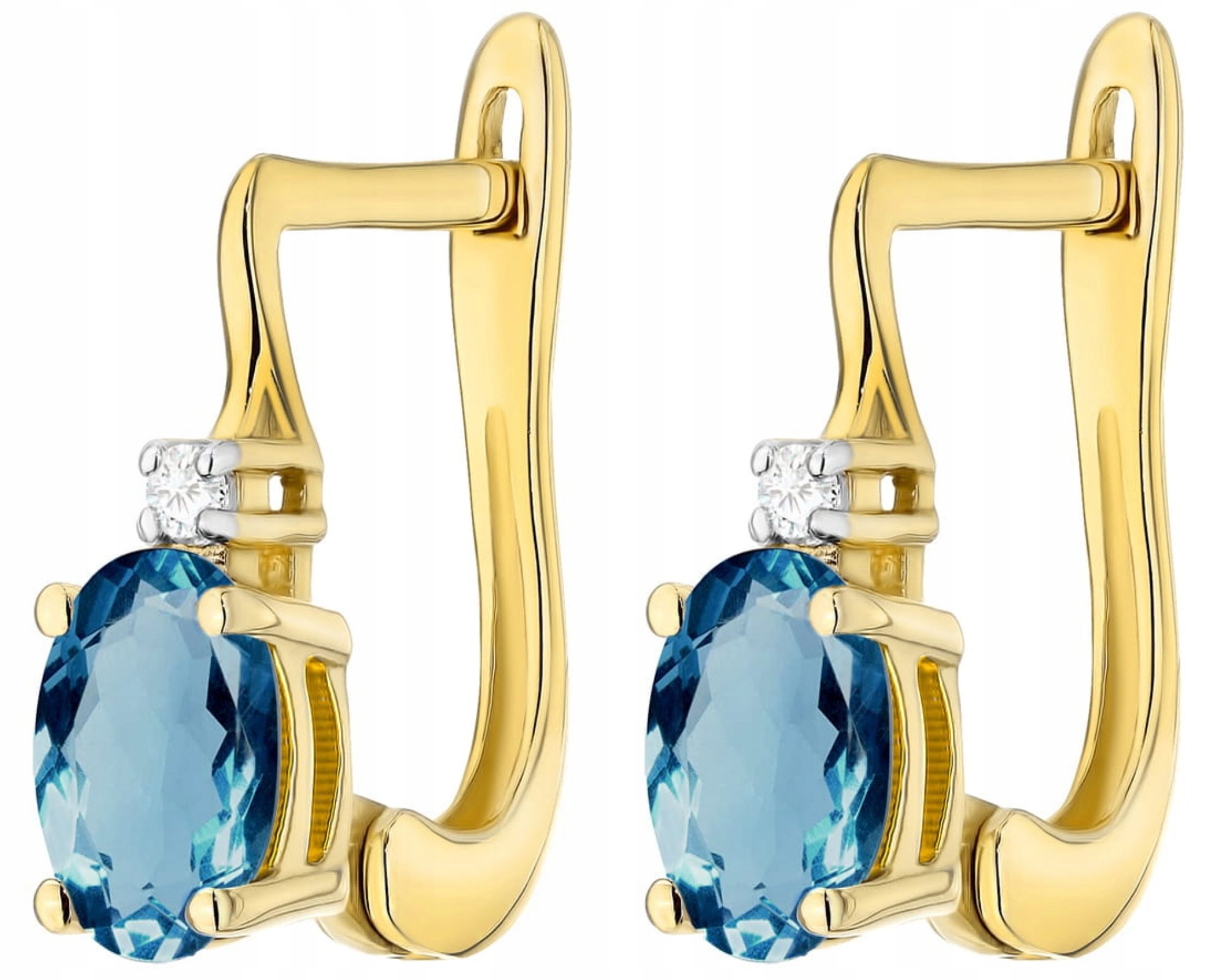 Zlaté Náušnice S Briliantem A Topazem London Blue Anglické Zapínání 585