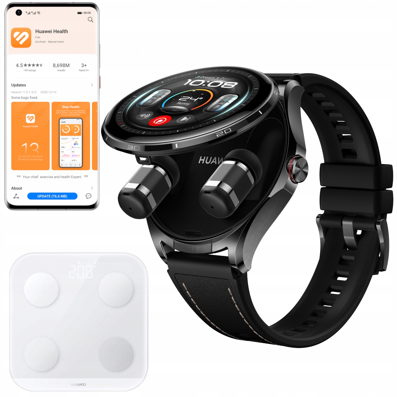 Huawei Watch Buds 2 Smartwatch 2W1 Ze Słuchawkami Tws Nfc Czarny Waga