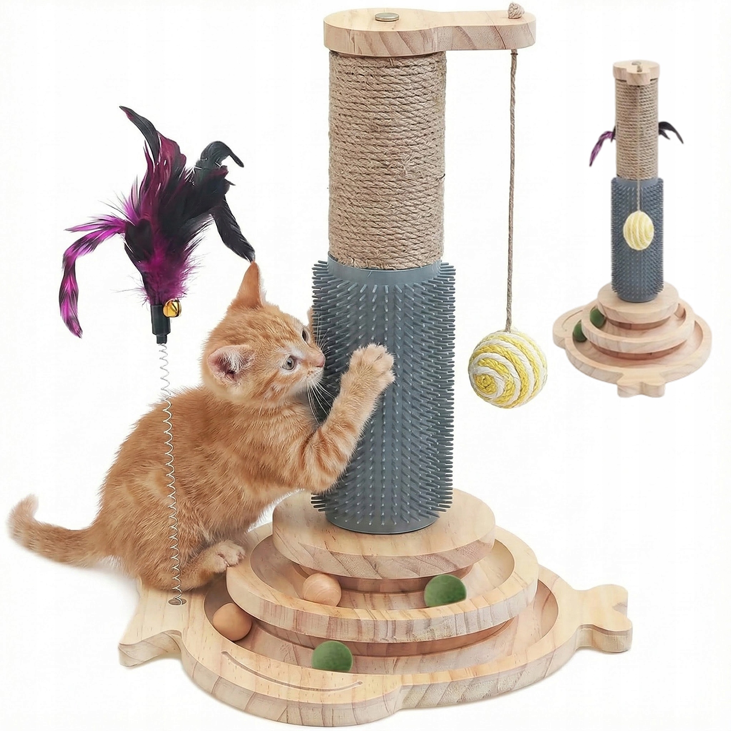 Levně Dřevěné Hračky Pro Kočky S Kuličkami A Péřovým Podvědomím