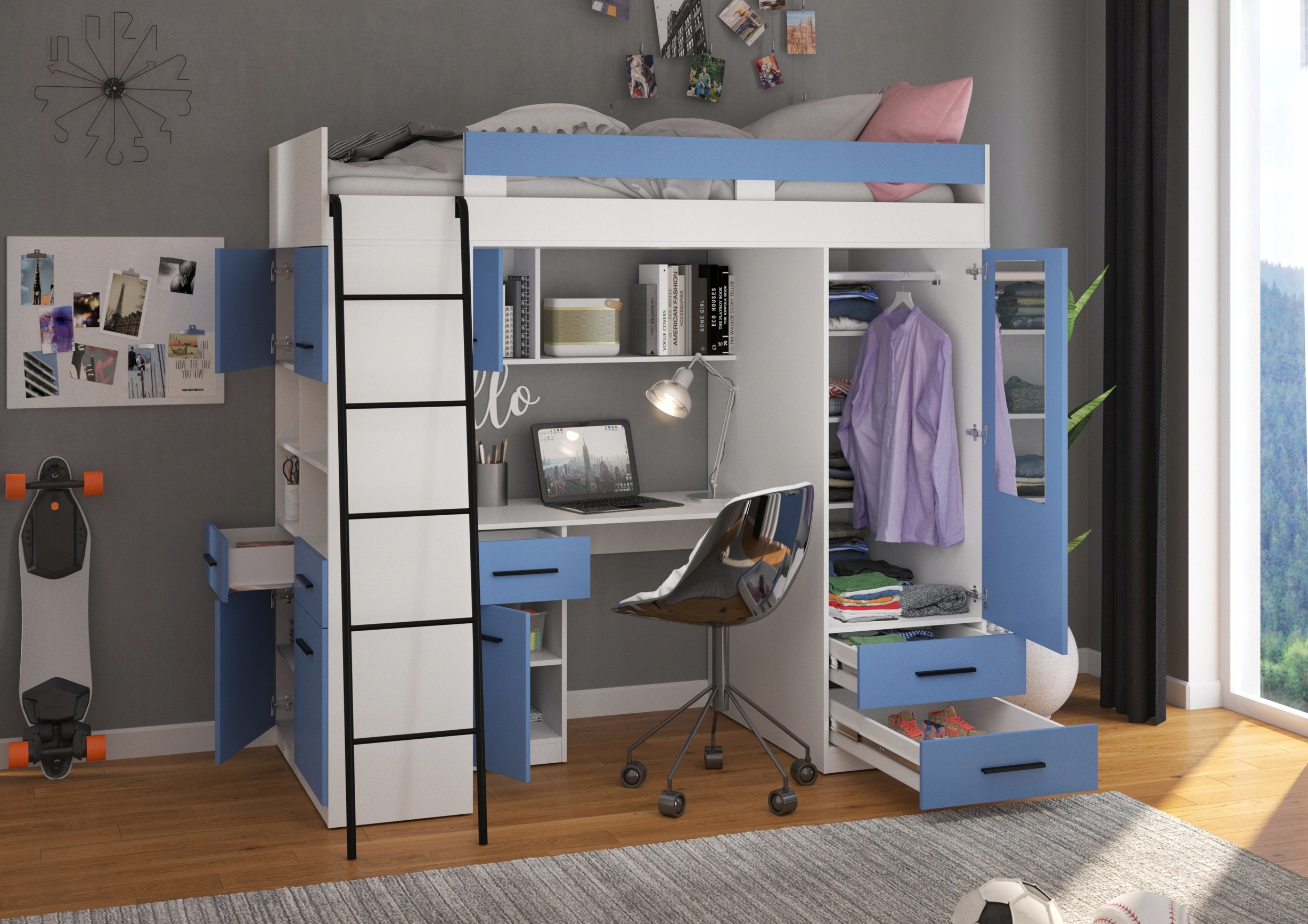 VELVE L antresola bez mat. biały / błękit Kolekcja VELVE