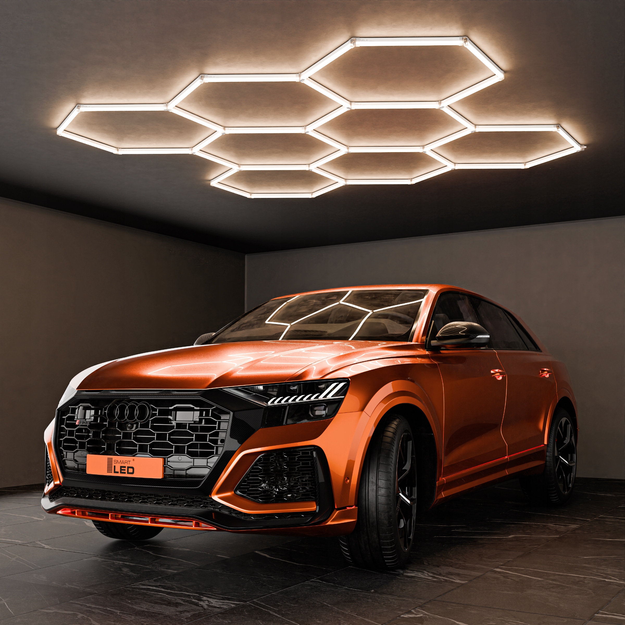 LED sešstūra griestu paneļa apgaismojums garāžas darbnīcai 313 x 298 cm Brand Smartled
