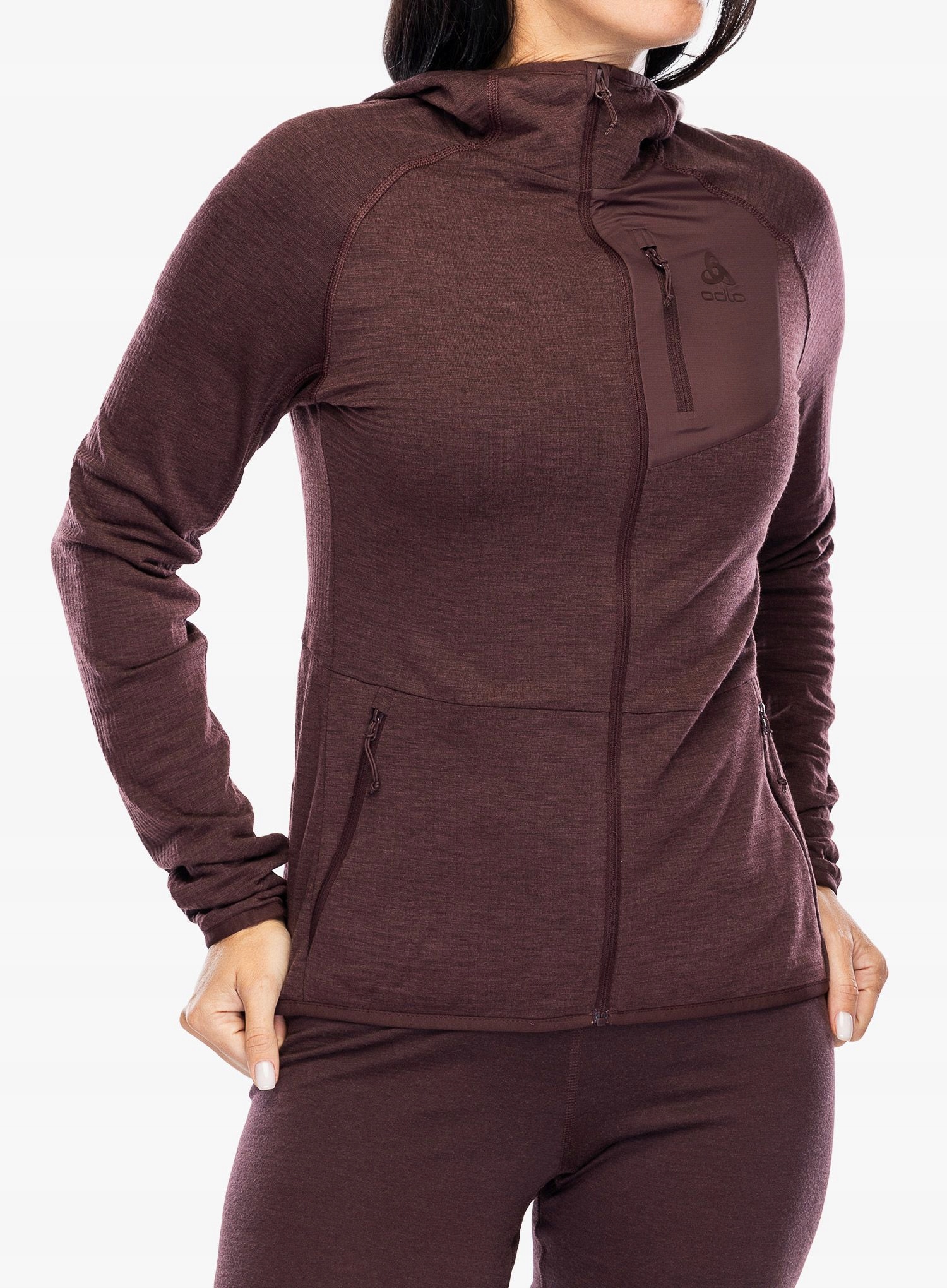 s kapucí mikina s Mikina Odlo Ascent Mid Layer Hoody Full Zip fudge Xs