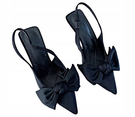 MD černé nízké podpatky mašle podpatek 6 cm vložka 23 cm velikost 36