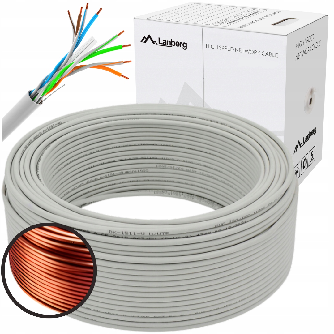 Kabel Przewód Sieciowy Lan Skrętka Miedź RJ45 Utp KAT.6 CAT.6 100M Lanberg