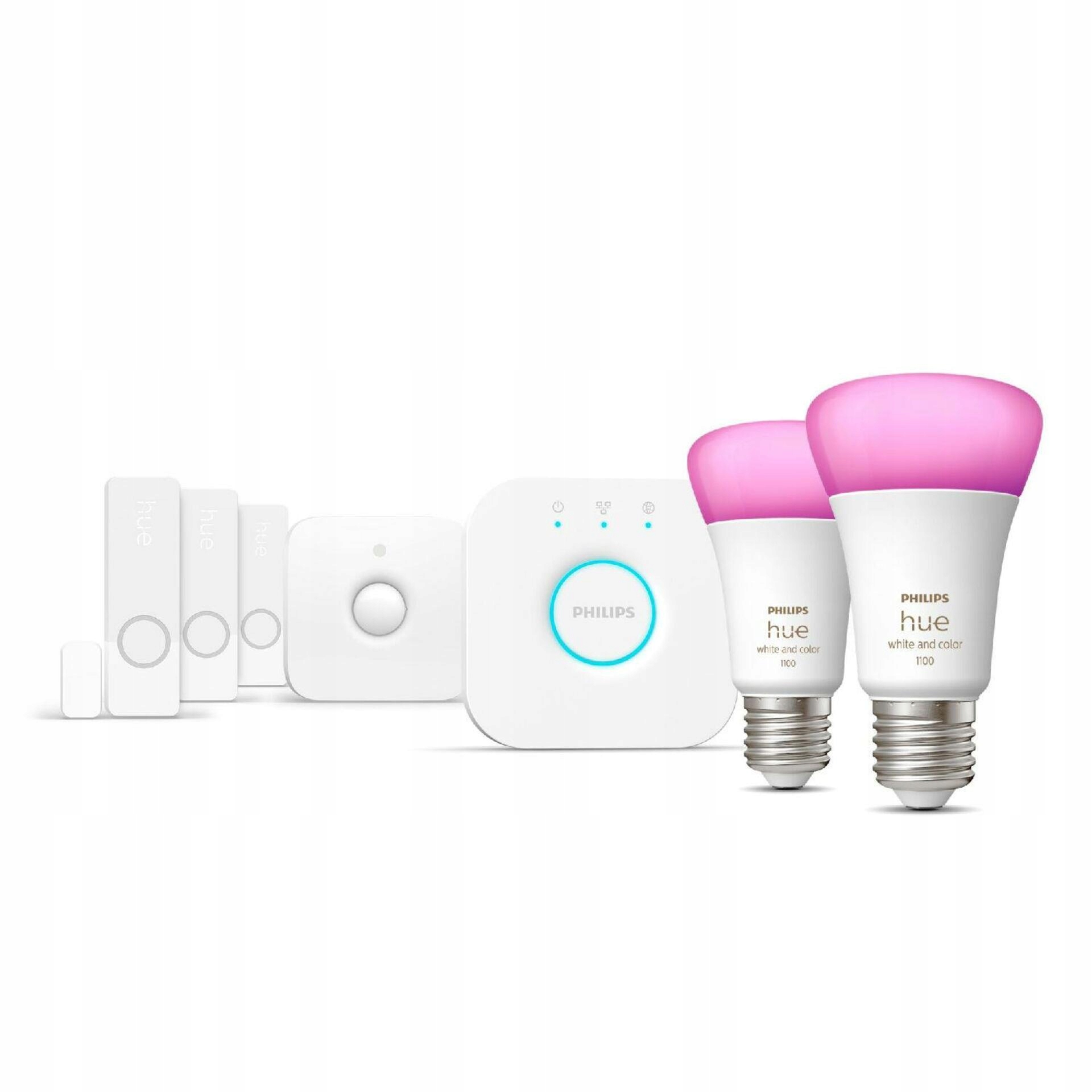 Philips Hue Secure sada: 2x E27 Rgb 9W, Bridge, pohybový a 3x okenní senzor