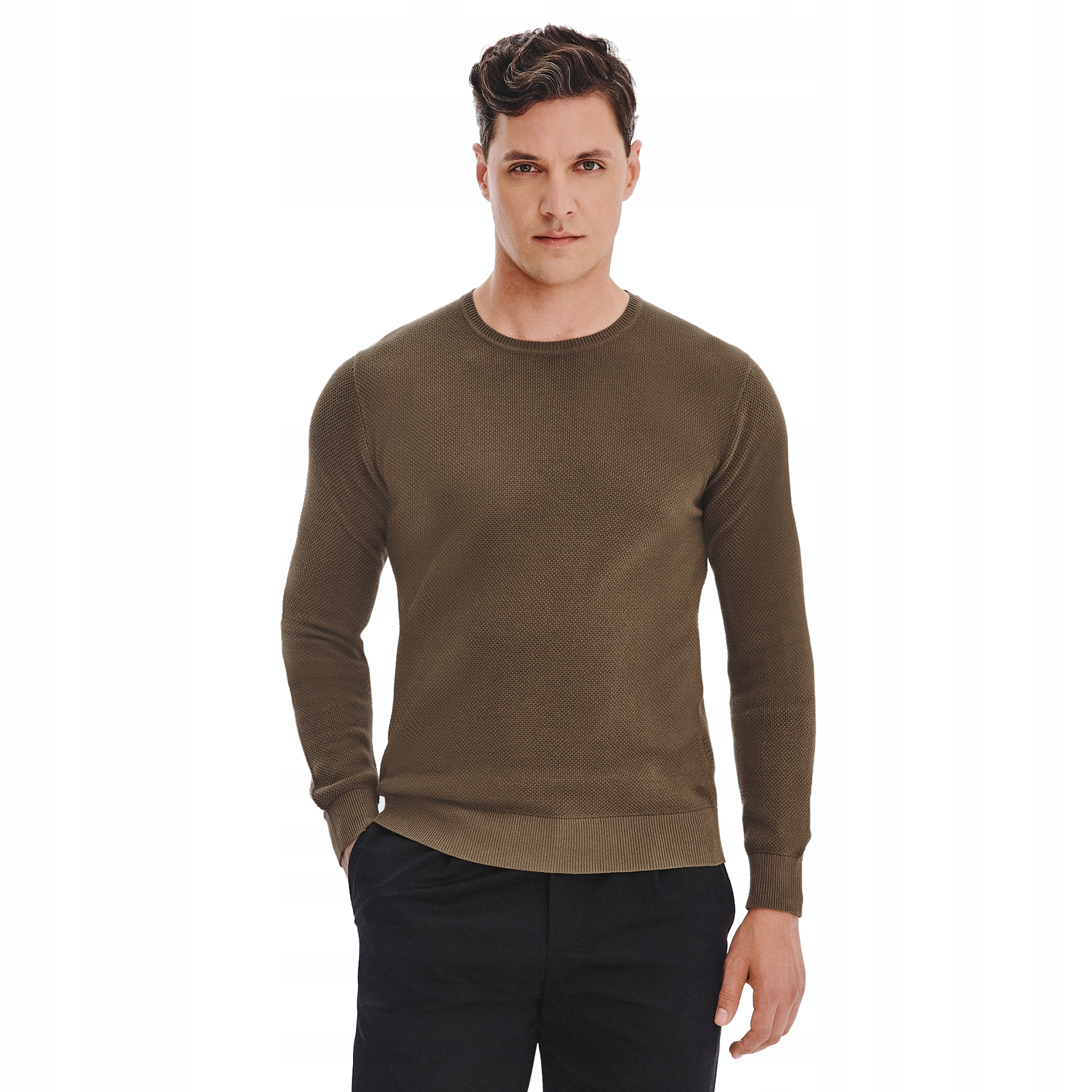 Hnědý strukturovaný pánský svetr 100% bavlna Pako Lorente vel L