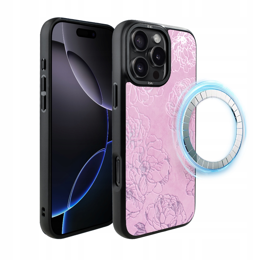 Pouzdro pro iPhone 16 Pro Max Ibizu DropGuard Matt s MagSafe, růžové pivoňky