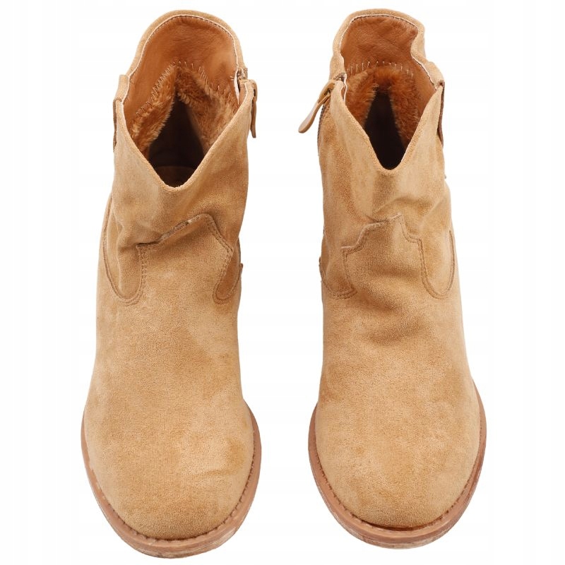 BOTKI DAMSKIE OCIEPLANE NA OBCASIE BUTY ZIMOWE JESIEŃ NA ZAMEK CAMELOWE Rozmiar 40
