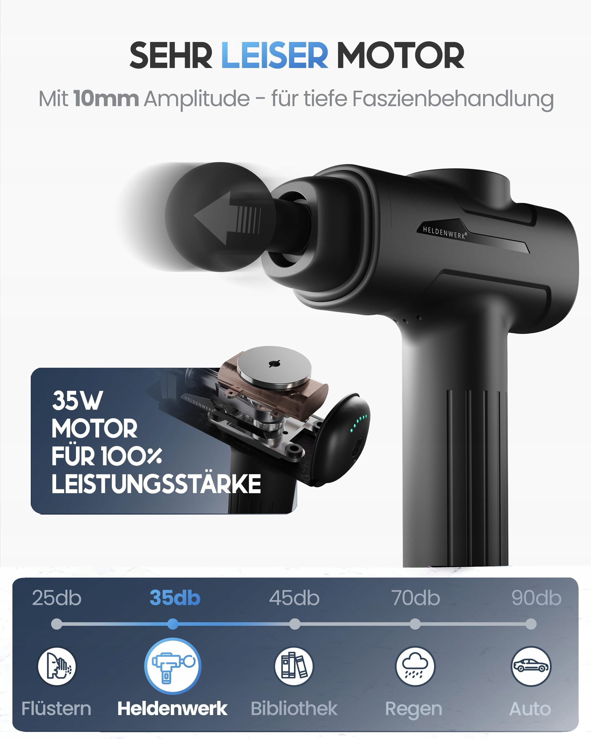 HELDENWERK Pistolet Do Masażu 6 Główki 3200 U/min USB-C Czarny — miniatura 6