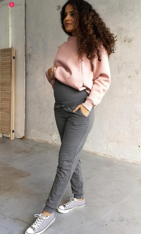 Těhotenské tepláky Milk&Love, tmavě šedý melír, pohodlné