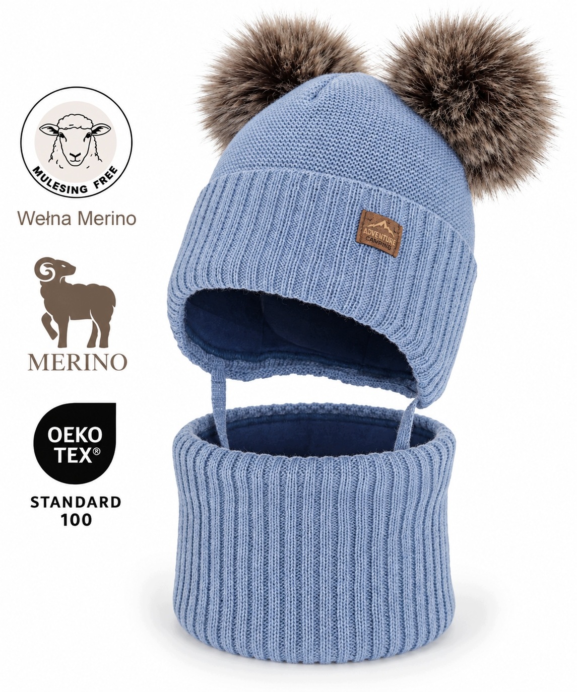 Agbo komplet czapka komin Wełna Merino Wool 48-50 cm Wyprawka Palino Blue