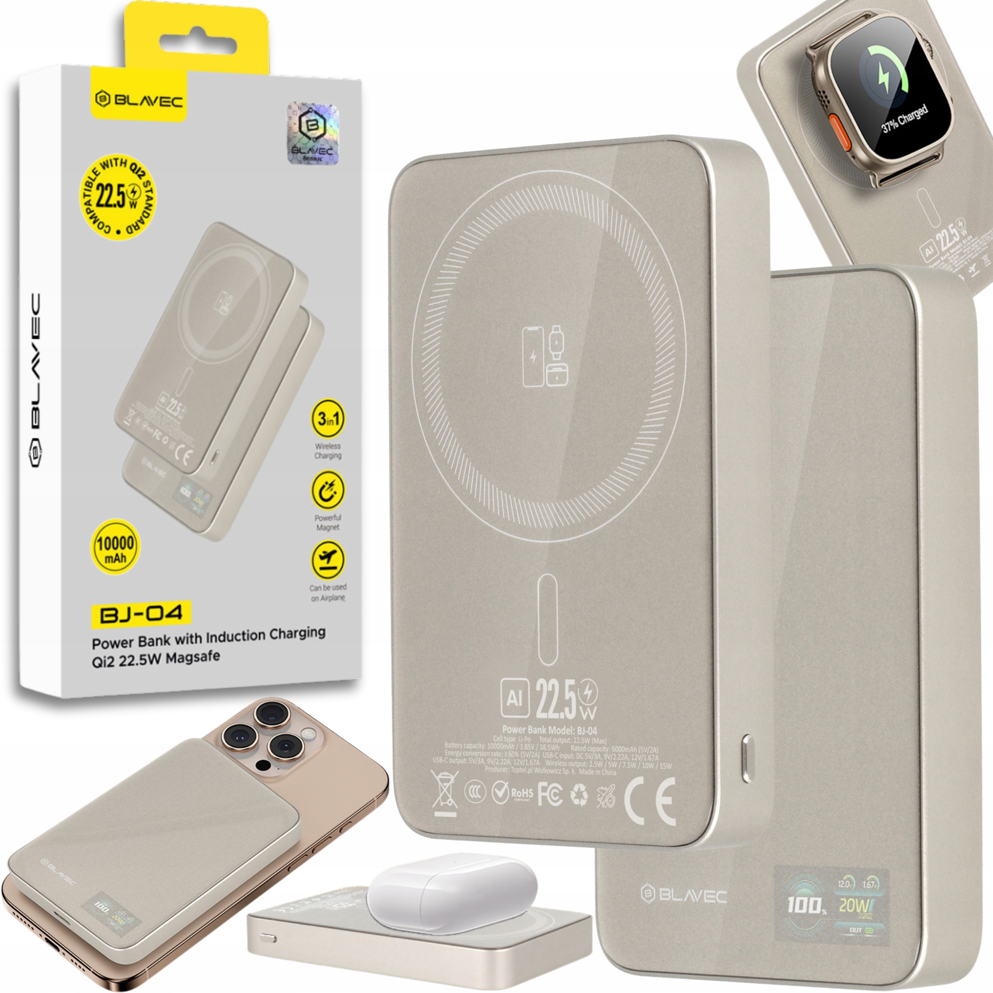 Powerbank Magsafe Blavec Magnetyczny Indukcyjny Do iPHONE Samsung 10000 mAh