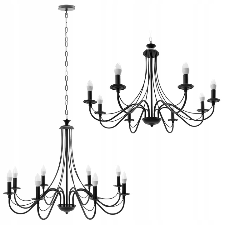 Závesná Stropná Lampa Čierna Klasická Luster Loft 8 x E14 Rustikálna