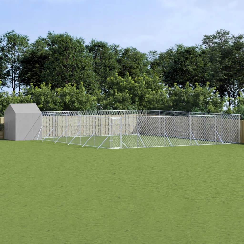 Levně Venkovní psí kotec se střechou stříbrný 12 x 12 x 2,5 m ocel