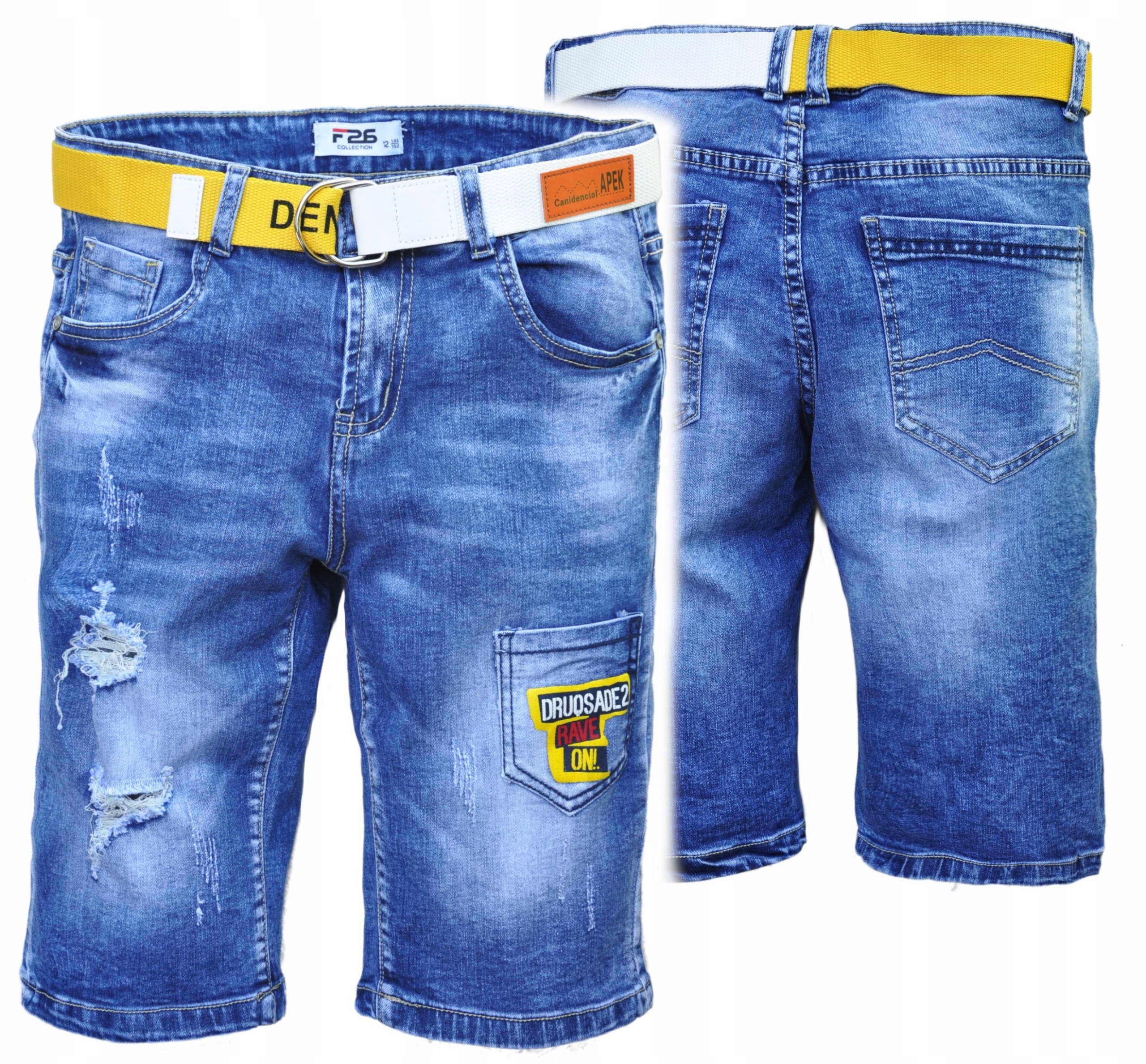 

Apek krótkie miękkie spodenki jeans +pasek 164/170