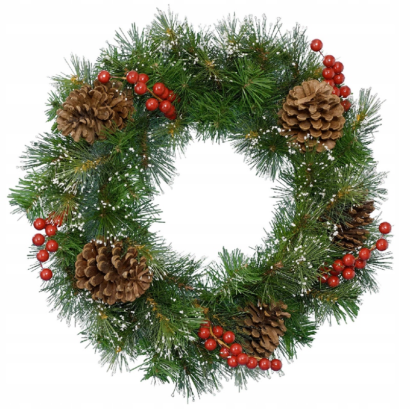 Vánoční věnec na dveře, ozdoba na okno, zelený vzor, 50 cm, se šiškami