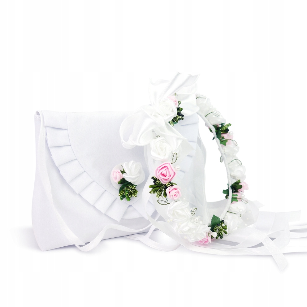 ZESTAW NA KOMUNIĘ: WIANEK + TOREBKA Z PRZYPINKĄ KWIATOWĄ